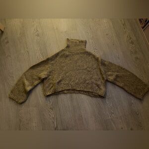 Cropped Turtleneck Sweater in Taupe